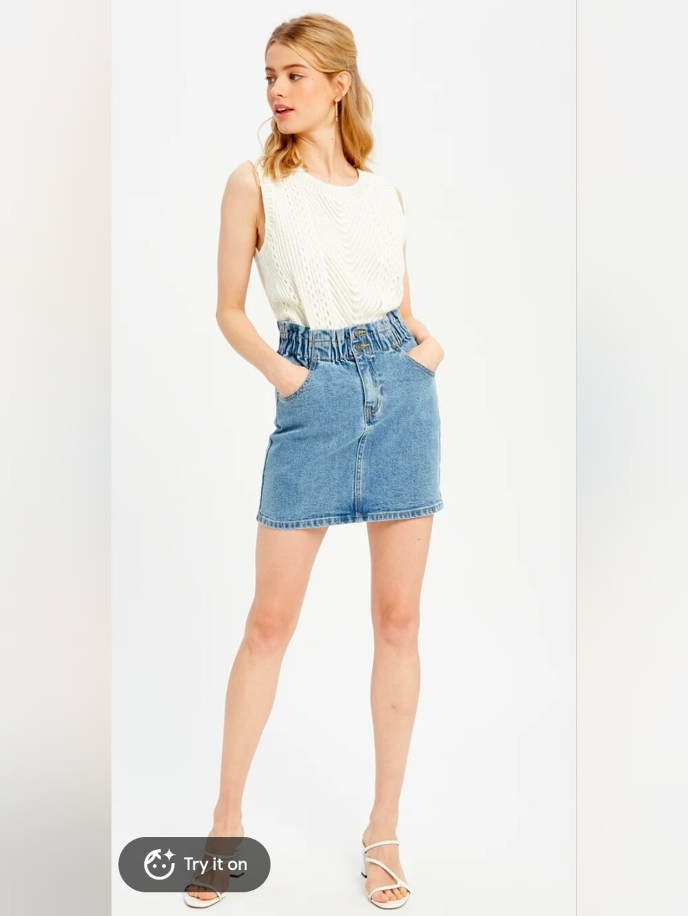 Wish List Jeans Women’s shirred waist Denim Mini Skirt High Rise L